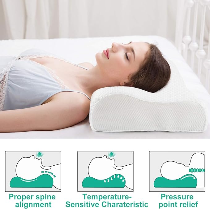 Fityou Cervical Pillow for Neck Pain Relief, Neck Pillow for Sleeping Neck and Shoulder Pain, Orthopedic Sleeping Pillow for Adults Kids, Ergonomic Contour Memory Foam Pillow for Side Back Sleeper