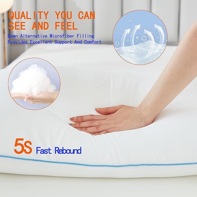 Bed Pillows for Sleeping - Pillows Standard Size Set of 4 Cooling Luxury Hotel Quality Pillow with Premium Plush Soft Down Alternative Fill for Side Back or Stomach Sleepers