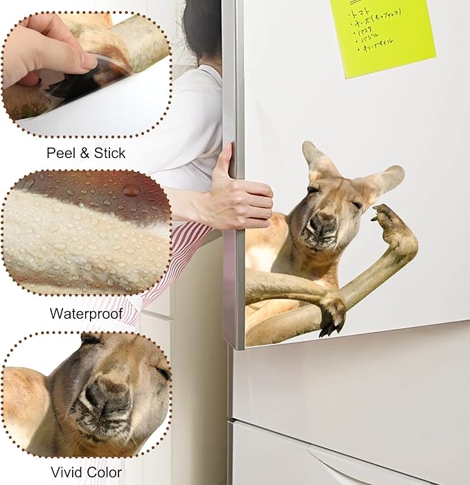 Vinyl Safari Animal Kangaroo Wall Decals Peel and Stick Funny Kangaroo Sticker Farmhouse Wall Decor Funny Weird Fun Gift for Friends Kids Room Sofa Wall Decor Cabinets Closet Sticker Truck Car Decor