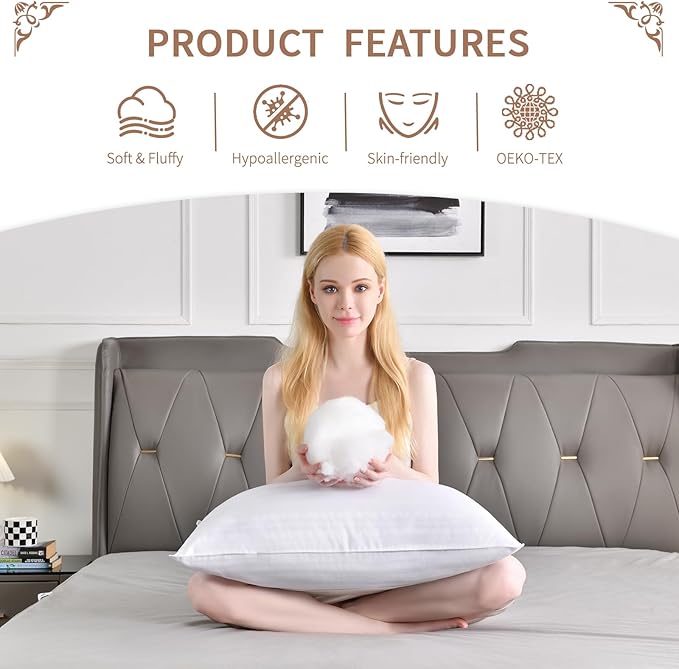 Cosmoluxe Extra Soft Bed Pillows for Sleeping Standard Size 4 Pack, Down Alternative Pillows Standard Size (20"x26") Set of 4