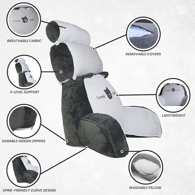 Reading Pillow for Shoulder & Head Support, Back Pillow for Sitting in Bed, Back Support Pillow W/Durable Zippers, Spine-Friendly Curve Design - Cozy, Breathable & Adjustable Sit Up Pillow(Big)