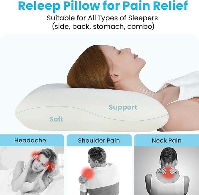 Firm Memory Foam Pillow with Soft Side, Cooling Cervical Pillow with 2-Sided Cover, Side Sleeper Pillow for Pain Relief, Adjustable Soft & Firm Orthopedic Neck Support Pillow for Back Sleeper