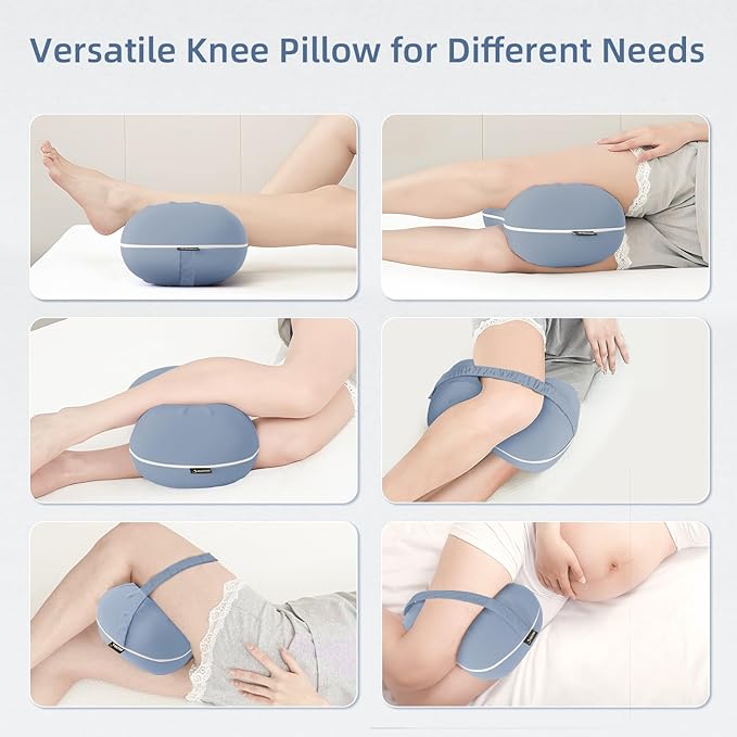 Knee Pillow for Side Sleepers - Memory Foam Knee Pillow with Cooling Cover, Leg Pillow for Side Sleeping - Leg Positioner Pillows for Sciatica Hip Pain & Spine Alignment (Misty Blue)