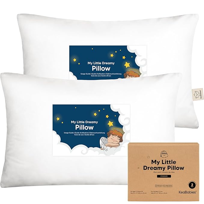 KeaBabies 2-Pack Toddler Pillow - Soft Organic Cotton Toddler Pillows for Sleeping, 13X18 Small Pillow for Kids,Kids Pillows for Sleeping,Kids Pillow for Travel,School, Nap,Age 2 to 5 (Soft White)