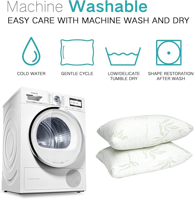 JJDANFILL Rayon Derived from Bamboo Pillow for Sleeping, Shredded Memory Foam Pillow Standard Size Set of 2, Adjustable Cooling Bed Pillow for Side Back Stomach Sleeper with A Washable Cover 20x26