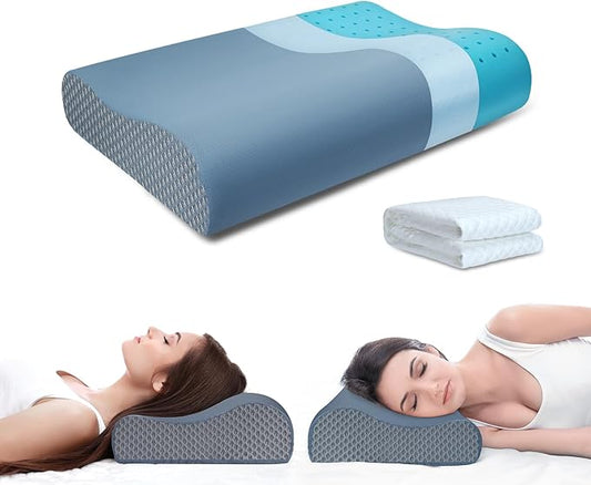 Neck Pillow Contour Memory Foam Pillows for Pain Relief Bed Pillow for Sleeping, Ergonomic Pillow for Neck and Shoulder Pain for Side Back Stomach Sleeper-Grey