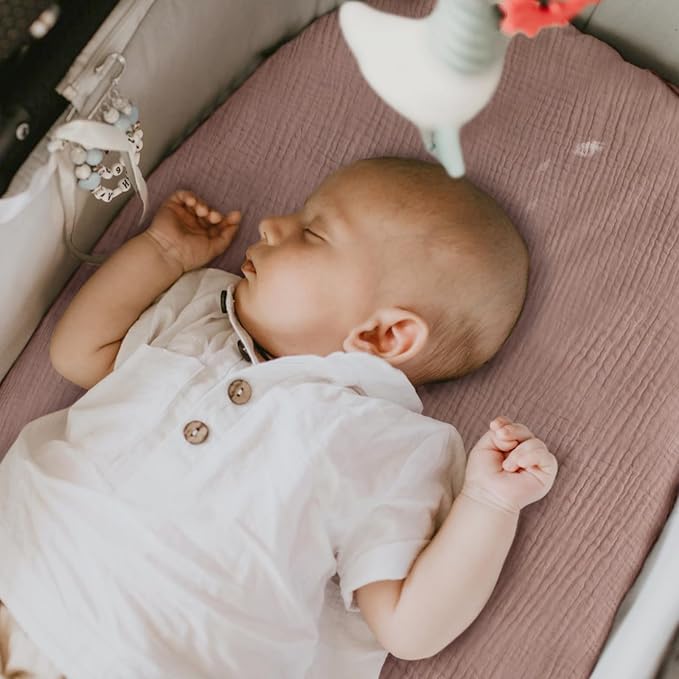 Muslin Bassinet Sheets Baby: Cotton Bassinet Sheets Fitted for Boys and Girls - Bassinet Sheets for Oval Rectangle or Hourglass Mattress(Sand Daisy)