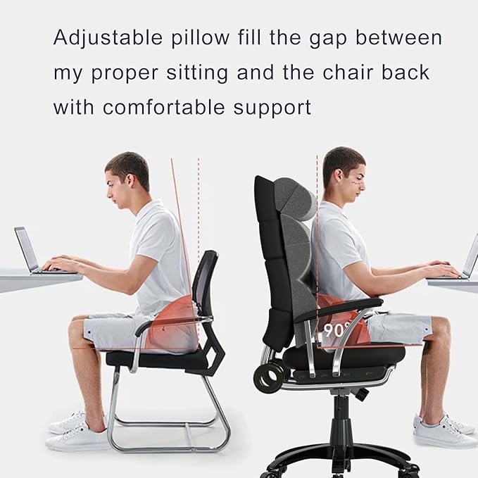 Lumbar Support Pillow for Office Chair,Computer/Desk Chair,Full Back Pillow for Back Support Soft Pain Relief with Adjustable Neck Support,Patented 2+2 Semi-Circular Back Cushion for Chair