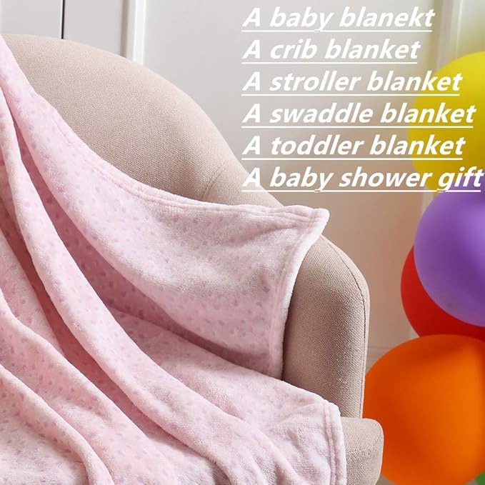 CREVENT 30''X40'' Cute Plush Cozy and Warm Fleece Baby Blanket for Girls Infant Toddler Crib Cot Stroller - Pink Cat