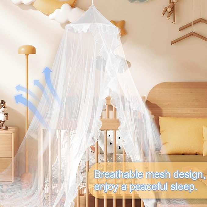 Daksha Princess Bed Canopy for Girls Room, Top and Door Trim with Lace Design, White Bed Canopy with Ruffles Fits Single, Twin, Full, and Queen Beds, Bedroom Decoration