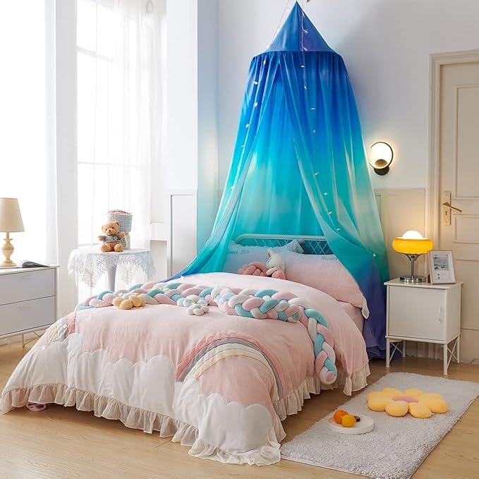 Mengersi Bed Canopy for Boys,Girls Corlofrul Canopy for Bed Bedding Kids Room Castle Play Tent Hanging House Decor Reading Nook Gradient Canopies