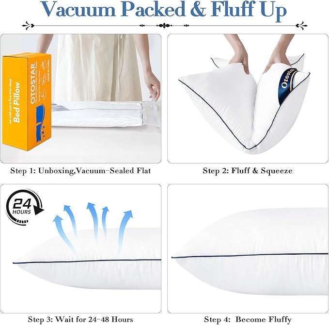 OTOSTAR Bed Pillows for Sleeping 2 Pack King Size Cooling Pillows Luxury Sleeping Pillow 3D Microfiber Filling Breathable Cover Soft Hotel Collection Pillows for Back Side or Stomach Sleepers