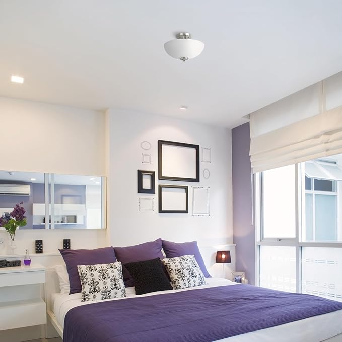 Globe Electric 63357 2-Light Semi-Flush Mount Ceiling Light, Brushed Nickel, Chrome Accents, Frosted Glass Shade, Kitchen, Lights, Bathroom, Home Essentials, Bedroom, Closet Light, Lighting Fixtures