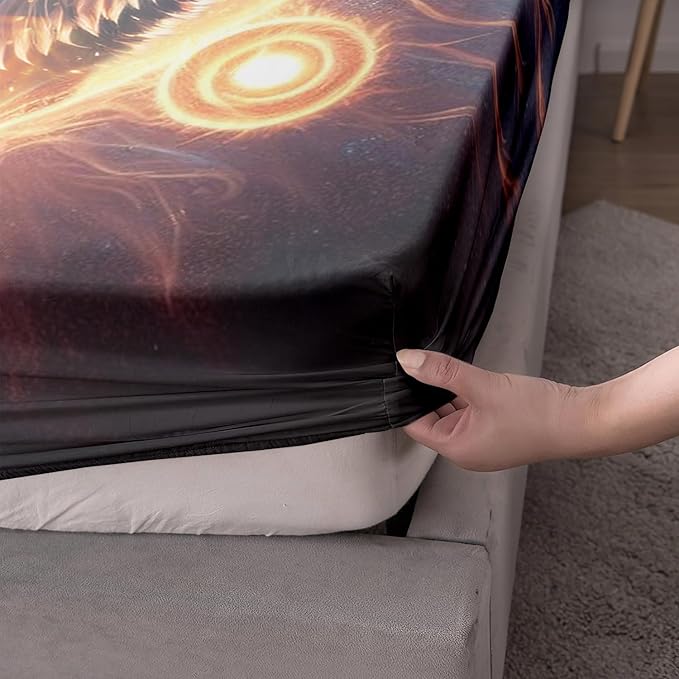 AILONEN Boys Wolf Fitted Sheet Set Twin XL Wolf Bed Sheet Set, Wildlife Animal Theme Fitted Sheet with 2 Pillowcases,3 Pieces Ice and Fire Light Wolves Print Fitted Sheet Set