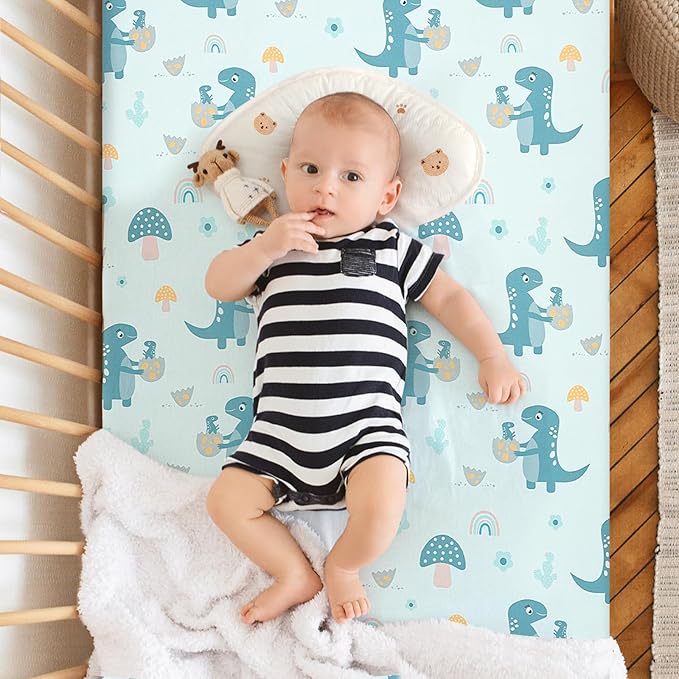 Pack n Play Fitted Sheet. 2 Piece Mini Crib Sheet. Elastic Playard Sheet. Portable Sheet Set. Elastic Convertible Playard Set. Compatible with Graco Pack n Play (More Dinosaurs)