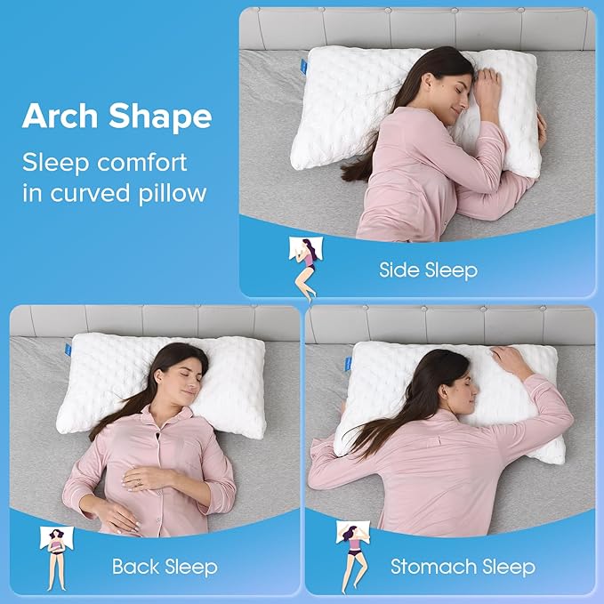 Cooling Side Sleeper Pillow for Neck and Shoulder Pain, Adjustable Shredded Memory Foam Bed Pillows for Sleeping, Ergonomic Curved Pillow with Extra Foam, Queen Size, Hypoallergenic Washable Cover
