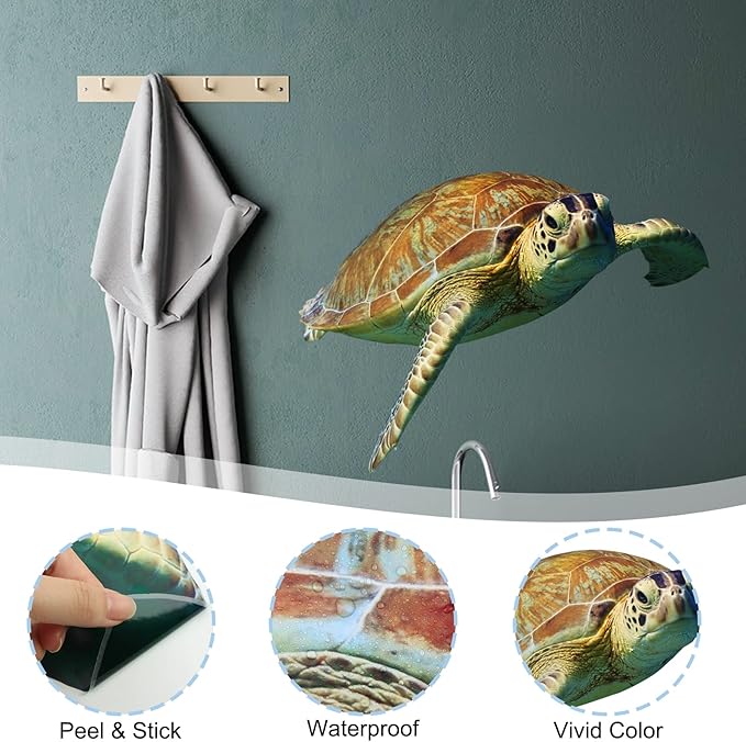 Sea Turtle Wall Decal Peel and Stick Removable Animal Room Decor Turtle Wall Art Sticker for Kids Room Bedroom Bathroom Ocean Room Dorm Wall Decor