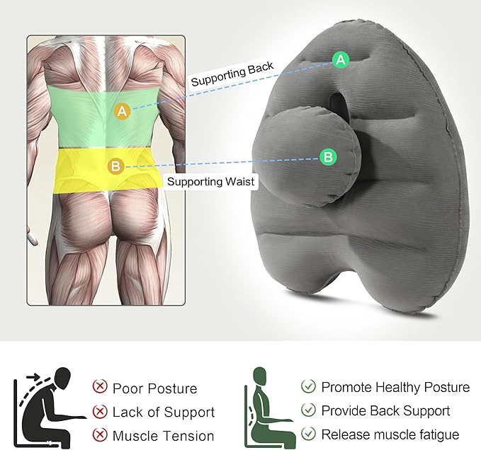 BALAPET Adjustable Inflatable Lumbar Support Pillow for Airplane Travel, Portable Back Support Cushion with Air Pump for Office Chair,Car,Lumbar Support Pillow for Reducing Lumbar Pain