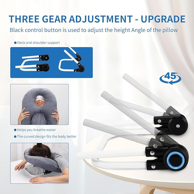 Face Down Pillow for Sleeping, Prone Pillow for Vitrectomy or Retinal Surgery, Adjustable Height Prone Prone Pillow Face Down Sleep, Retina Lying Pillow Eye Surgery Recovery (Square gray)