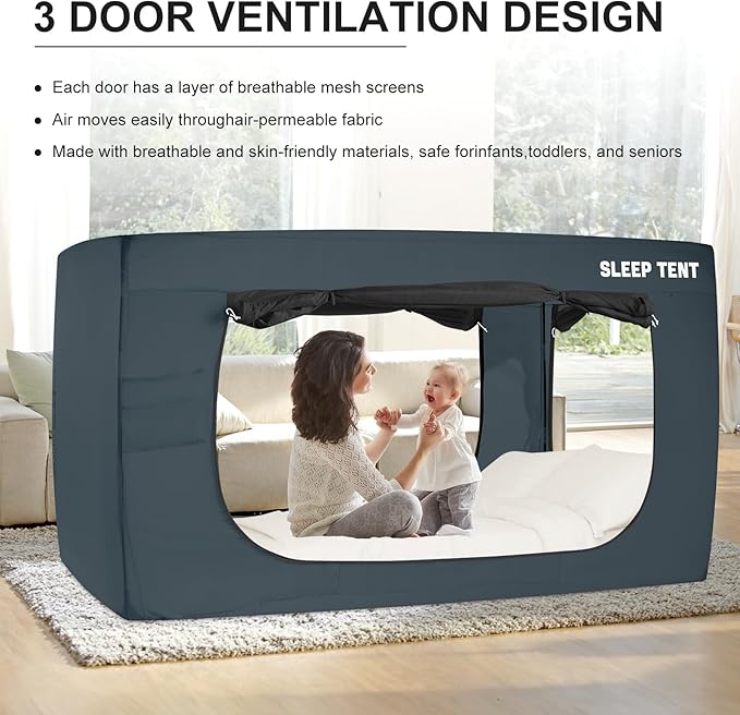 Bed Tent Full Bed Canopy Dream Tents for Indoor Portable Blackout Tents Privacy Space Warm Breathable Sleeping Tents for Kids and Adult(Navy Blue,Mattress Not Included) Reducing Light