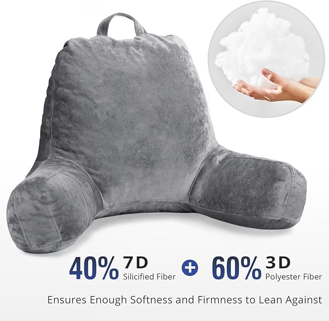 Sasttie Reading Pillow for Sitting in Bed Adult, Velvet Back Pillow for Bed Sitting Up, Backrest Back Support Chair Pillow, College Dorm Essentials for Girls and Boys, Dark Grey