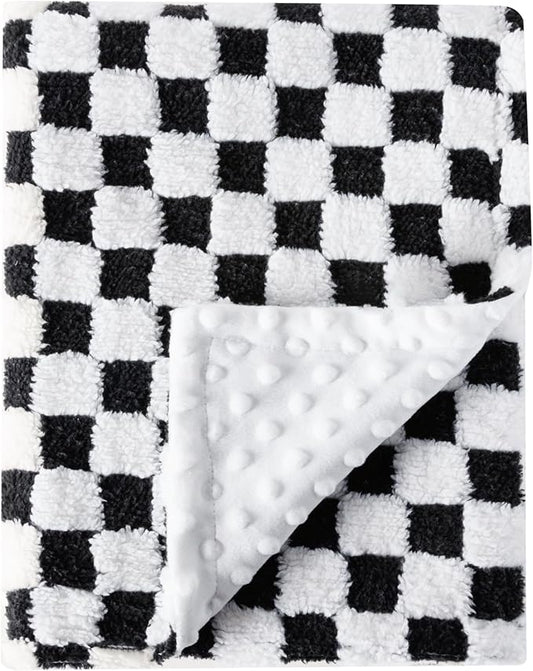 Soft Checkered Baby Blankets for Unisex Girls or Boys Breathable Gender Neutral Nursery Double Layer Blankets with Dotted Backing for Newborn Toddlers (30” X 40”)