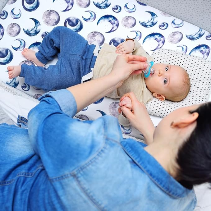 4 Pack Fitted Pack N Play Sheets for Baby Boys Neutral Unisex Breathable Soft Toddler Mini Crib Sheets for Pack and Play Mattress (Sky)