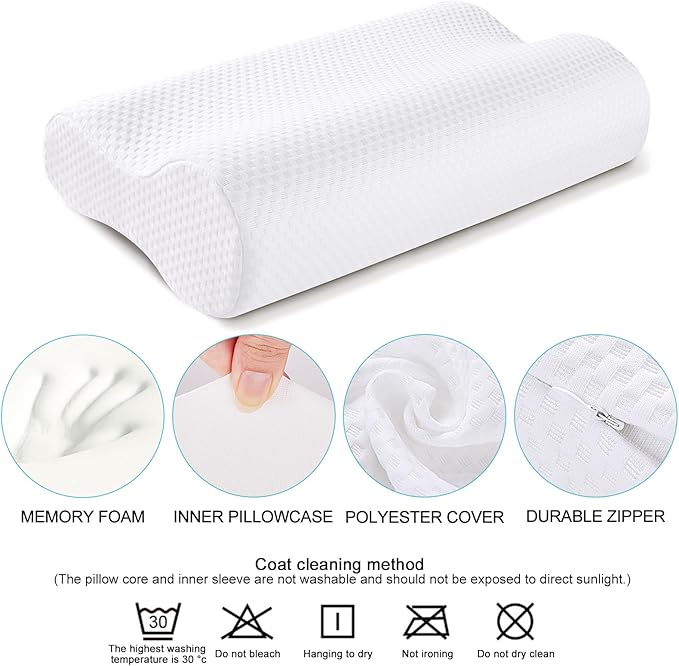 Cervical Pillow for Neck Pain Relief, Neck Pillow for Sleeping Neck and Shoulder Pain, Orthopedic Sleeping Pillow for Adults Kids, Ergonomic Contour Memory Foam Pillow