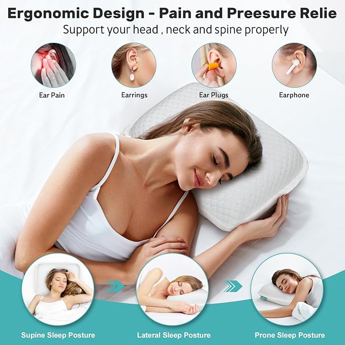 Ear Piercing Pillow with Holes for Ear Pain CNH Side Sleepers, Adjustable Memory Foam Ear Pillow for Ear Discomfor, Earrings, Noise-Canceling Earplugs, Headphones, Enjoy Sound Sleep