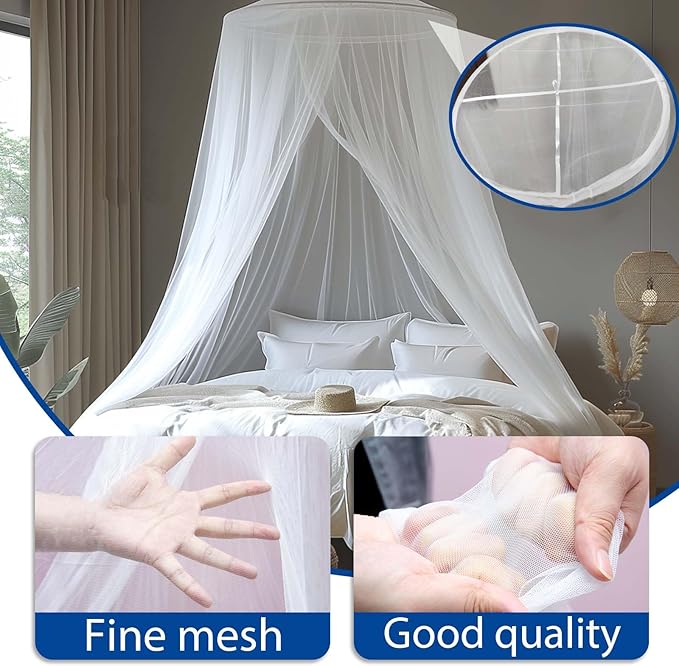 Daksha Mosquito Net for Bed, White Princess Bed Canopy for Girls, Hanging Bed Net, Dome Mosquito Netting Bed Tent, Room Decor for Kid and Adult Beds