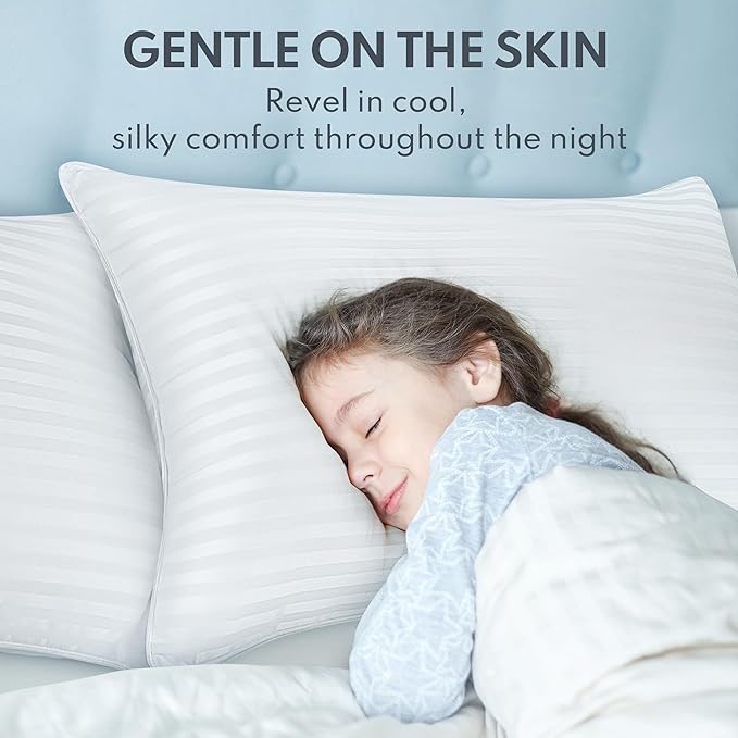 Queen Size Bed Pillows Set of 2 - Premium Down Alternative Cooling Pillows for Side, Back, and Stomach Sleepers Hotel Quality Fluffy Soft Microfiber Fill Breathable Skin-Friendly