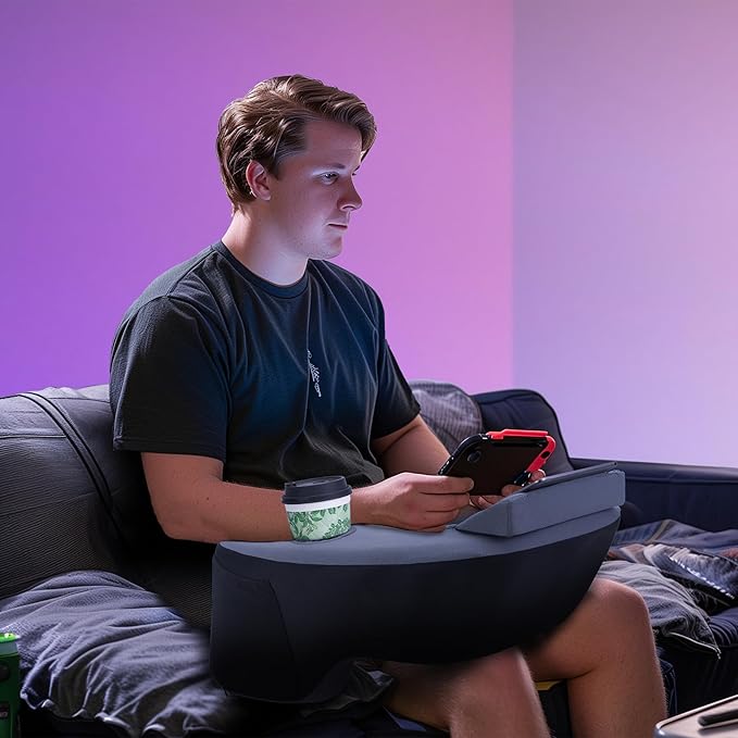 Reading Pillow for Lap, Memory Foam Gaming Pillow, Arm Rest Pillow with 2 Side Pockets&Cup Holders, Large Arm Rest Pillow for Gaming, Reading, Working Sitting in Bed Floor Sofa