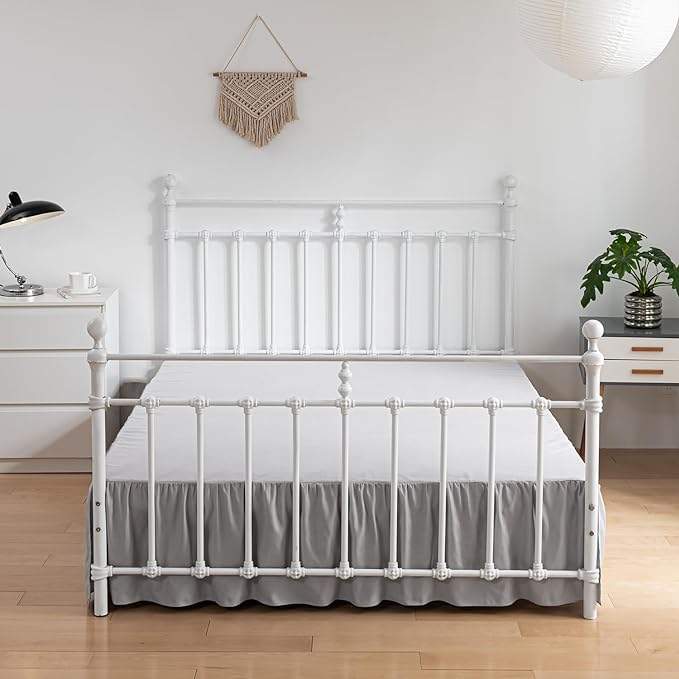 Bed Skirt Queen Size Ruffled Bed Skirt with Split Corners, 14 Inch Drop Dust Ruffle Bed Skirt with Platform, Light Gray