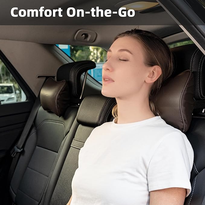 Car Neck Pillow, Car Headrest Pillow for Driving with 2.2" Rear View Blind Spot Mirrors, Memory Foam Car Pillow for Cervical Support, Vehicle Headrest Pillow for Car Seat, Brown