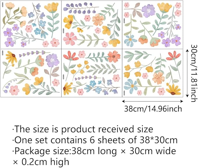 Boho Flower Wall Decals，Watercolor Flower Wall Art，Wildflower Wall Decals，Girls Bedroom Removable Wall Decals，Nursery Kids Room Decor Vinyl Murals DIY Cute Decorations (Wildflower Wall Stickers)