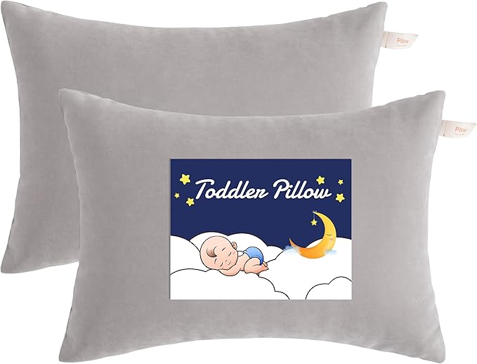 NTBAY Toddler Pillows, Down Alternative 13"x18" Pillows, Machine Washable - Soft and Breathable Travel Small Pillows for Sleeping, Ideal for Daycare, Crib, Cot, Light Grey