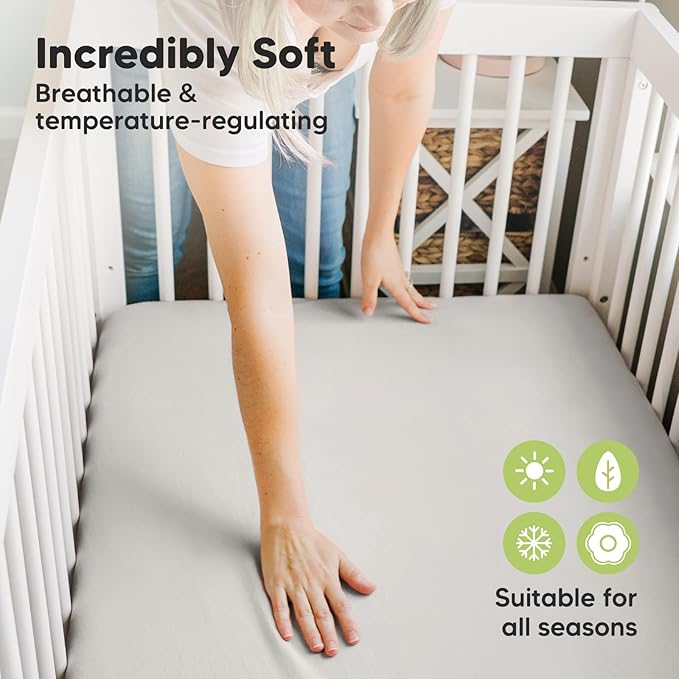 Pack and Play Sheets Fitted, 2-Pack Mini Crib Sheets - Pack N Play Sheets, Organic Fitted Crib Sheet for Pack and Play Mattress, Playard Baby Crib Sheets, Crib Sheets Neutral for Boys, Girls (Sage)