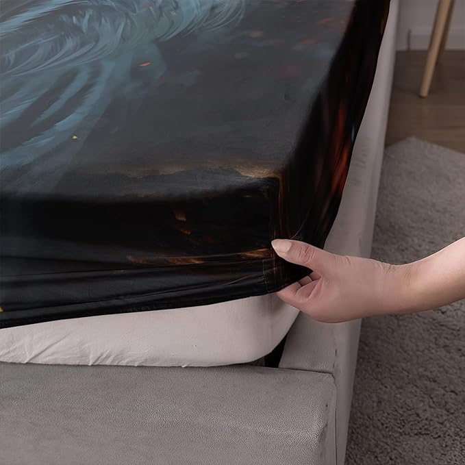 AILONEN Tiger Fitted Sheet Set Queen Size for Boys, Safari Tiger Bed Sheet Set for Kids Teen,3 Pieces Wildlife Bedding Flame Animal Tiger Print Fitted Sheet with 2 Pillowcases