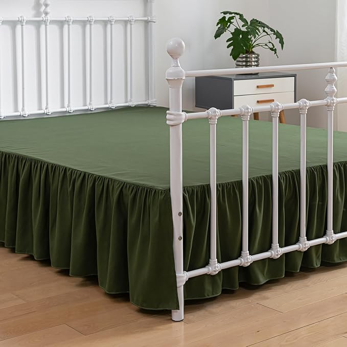 Bed Skirt Full Size Ruffled Bed Skirts with Split Corners, 18 Inch Drop Dust Ruffle Bed Skirt with Platform, Green, Full - 18" Drop