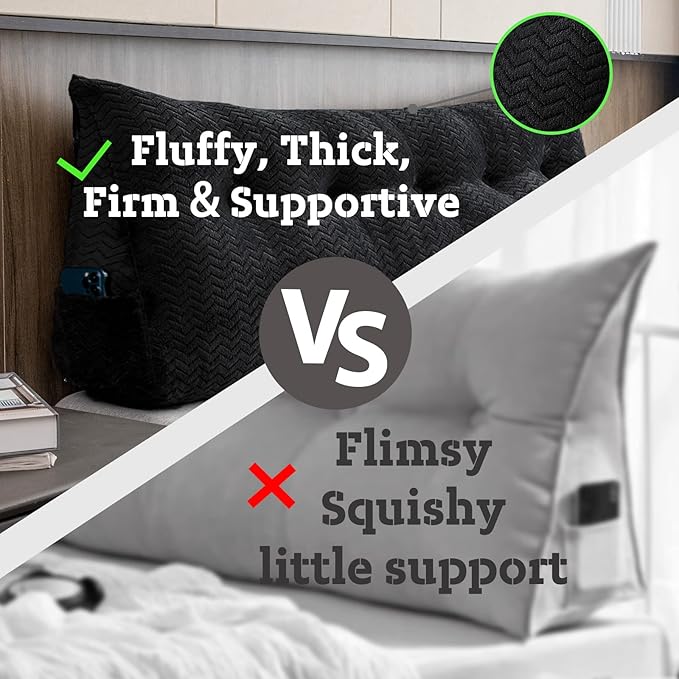 Large Bolster Triangular Headboard Wedge Backrest Positioning Support Bed Rest Reading Pillows Headboard Wedge Pillows for Day Bed Bunk Bed with Removable Cover,Queen (59x8x20 Inches)