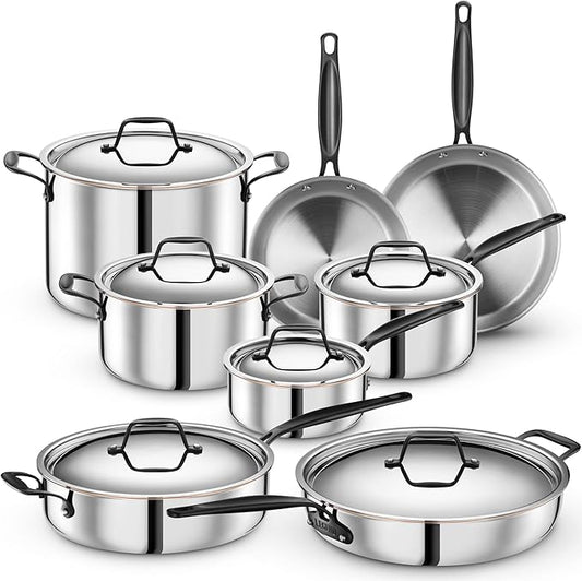 Legend 14 pc Copper Core Stainless Steel Pots & Pans Set | Pro Quality 5-Ply Clad Cookware | Professional Chef Grade Home Cooking, All Kitchen Induction & Oven Dishwasher Safe | PFOA, PTFE & PFOS Free