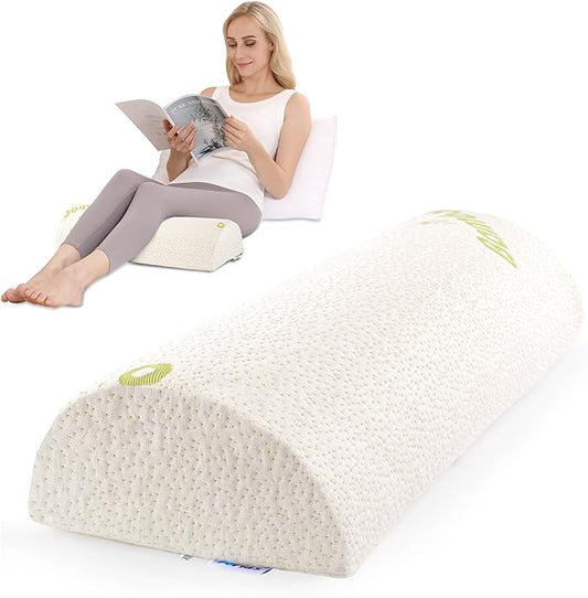 Forias Knee Pillow for Back Sleeping, Memory Foam Bolster Pillow for Legs Elevation Half Moon Pillow Leg Elevating Pillow for Relaxation, Washable Pillowcase Crafted with Rayon Derived from Bamboo