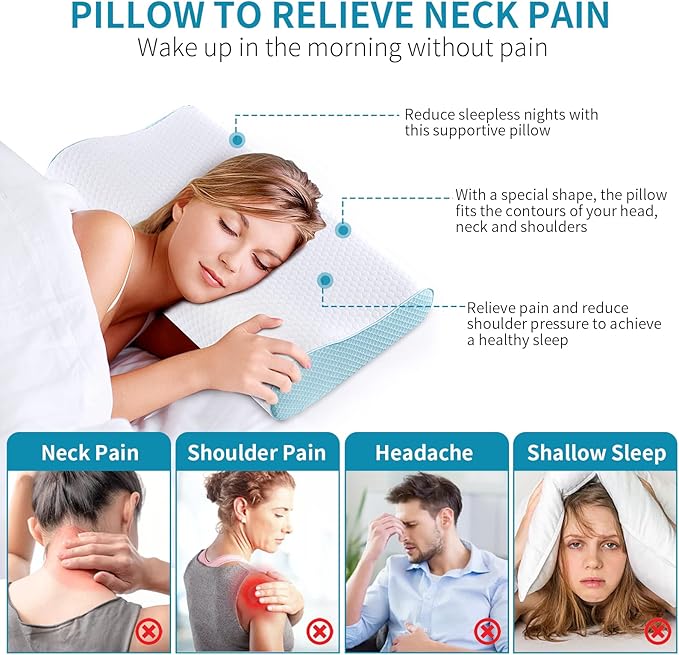 Memory Foam Pillows Neck Pillow Bed Pillow for Sleeping Ergonomic Cervical Contour Pillow for Side Back Stomach Sleeper for Neck and Shoulder Pain