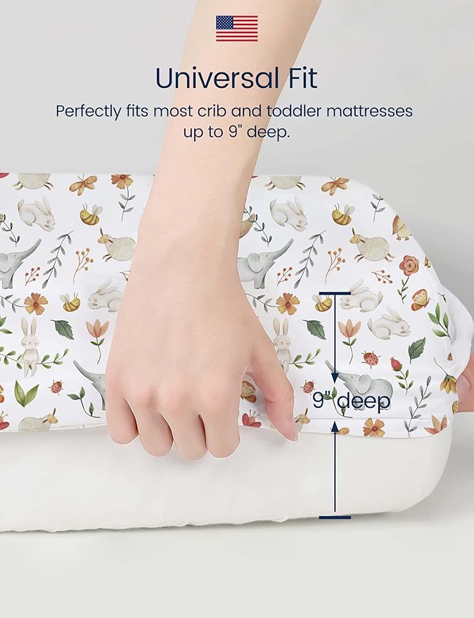 TotAha Crib Sheets for Boys Girls, Premium Soft Crib Mattress Fitted Sheet, Super Stretchy Jersey Knit Baby Sheets, Silky Comfort Baby Bed Sheets 28x52x9 Extra Deep Pocket, 2 Pack (Happy Zoo & Jungle)