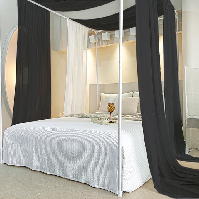 AIKASY Black Bed Canopy Scarf for Twin - Luxury Sheer Canopy Bed Curtains with Light - Suitable for Four-Poster Bed, Metal Bed Frame, Wood Bed Frame -2pic