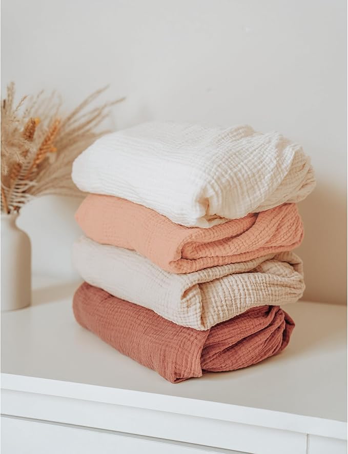 Konssy Muslin Fitted Crib Sheets 100% Cotton Baby Crib Sheets for Standard Crib Mattress (28 X 52 Inches), Soft and Breathable for Boy Girl(Peach)