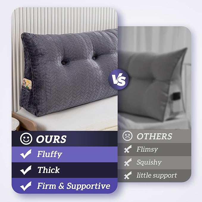 Triangular Wedge Headboard Pillow Large Bolster Bed Rest Reading Pillow Backrest Positioning Support Bolster Cushion with Removable Cover