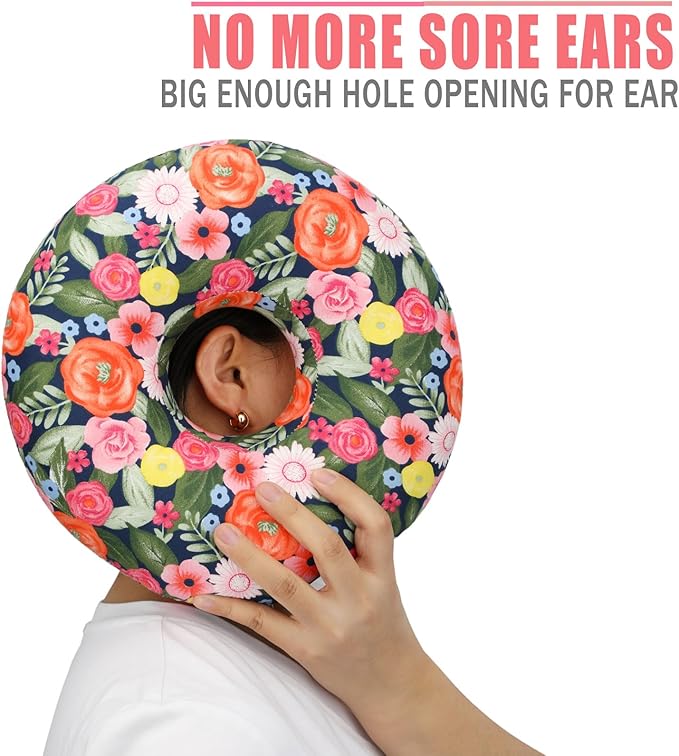 Ear Hole Piercing Pillows for Ear Pain Side Sleeping CNH Pillow Pressure Sore Pain Relief Ear Guard Lifesaver Tinnitus Support Neck Head, Painting Flower