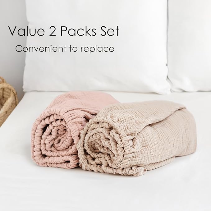 Muslin Crib Sheets for Baby Girls and Boys, Neutral Fitted Baby Bed Sheets for Standard Crib & Toddler Mattress - Soft and Breathable - 52"x28" (Pink & Ivory)