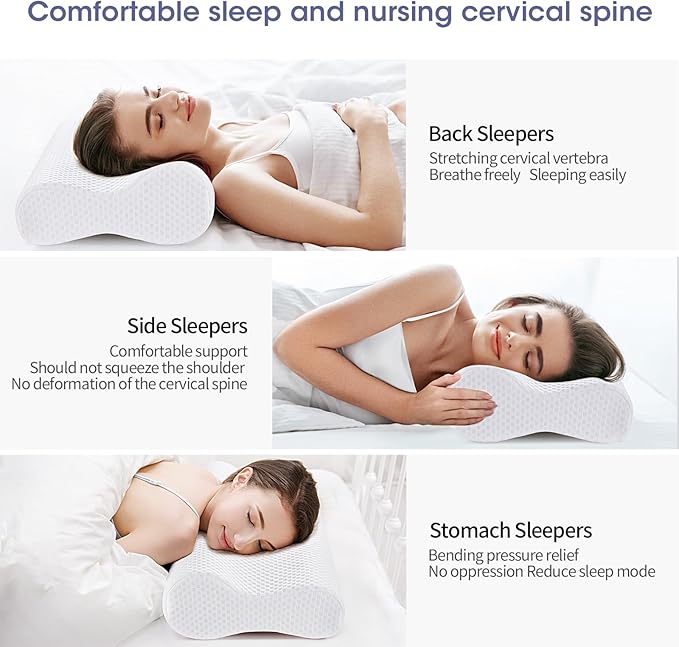 Cervical Pillow for Neck Pain Relief, Neck Pillow for Sleeping Neck and Shoulder Pain, Orthopedic Sleeping Pillow for Adults Kids, Ergonomic Contour Memory Foam Pillow